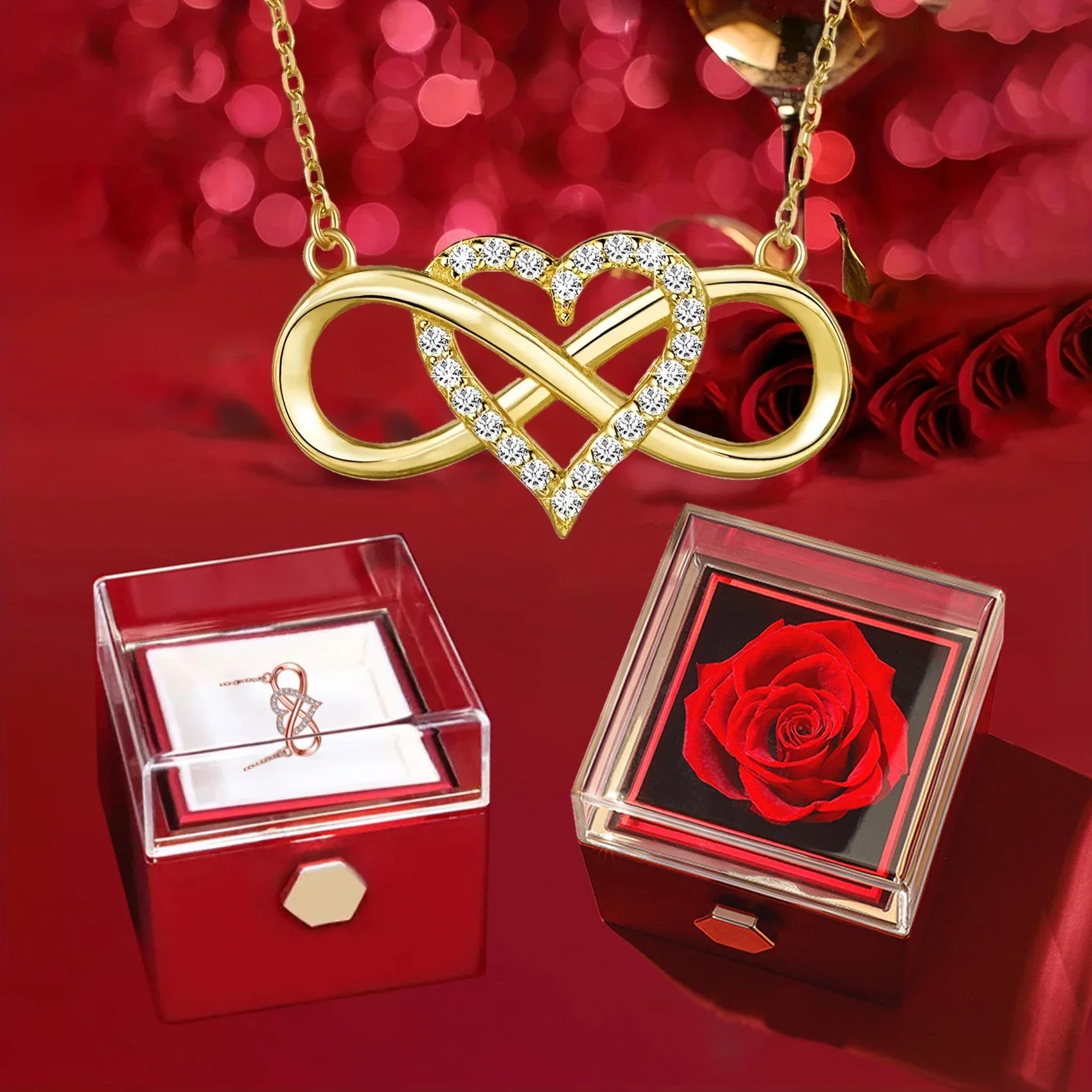 KIT TRÉSOR D'AMOUR - COLLIER AMOUR INFINI + BOÎTE À BIJOUX ROSE MAGIC